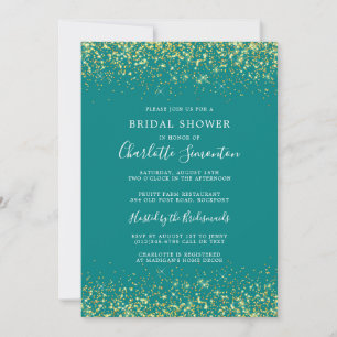 Bridal Shower Glitter Gold Teal Glam Invitation