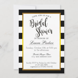 Bridal Shower Gold Black Striped Glitter  Classic Invitation