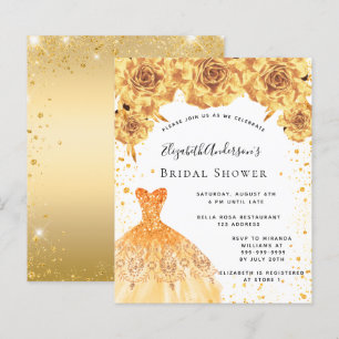 Bridal Shower gold dress floral invitation