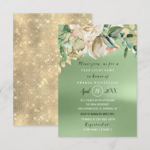 Bridal Shower Gold Flower Brunch Mint Green Invitation