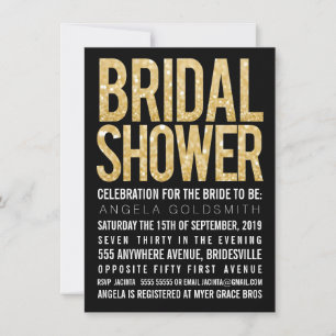 Bridal Shower Gold Glitter Black & White Invite