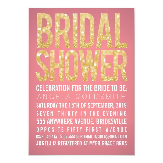 Bridal Shower Gold Glitter Coral Party Invitation