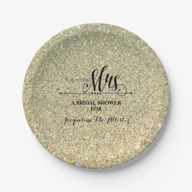 Bridal Shower Gold Glitter Future Mrs. Party Decor Paper Plate (Front)