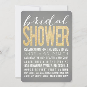 Bridal Shower Gold Glitter Grey Party Invitation