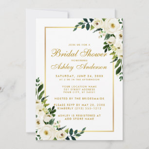 Bridal Shower Gold Green Watercolor Floral Invite