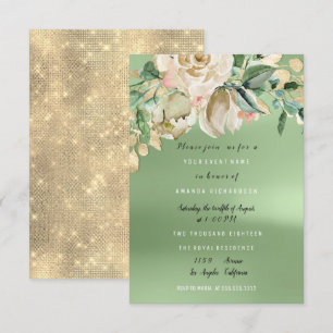 Bridal Shower Gold Meadow Paint Flowers Ivory Invitation