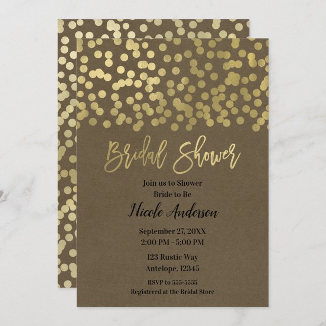 Bridal Shower Gold Modern Chic Rustic Kraft Invitation (Front/Back)