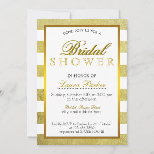 Bridal Shower Gold Striped Glitter Elegant Classic Invitation