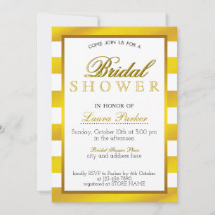 Bridal Shower Gold Striped Glitter Elegant Invitation