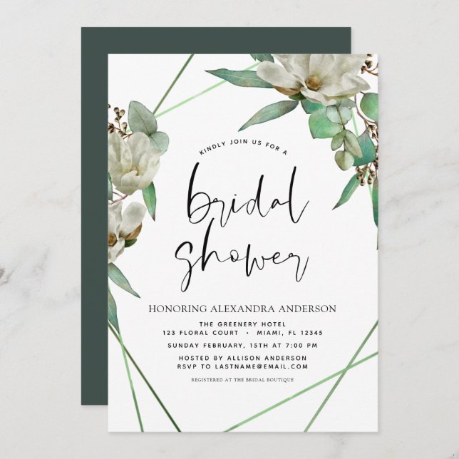 Bridal Shower Greenery Magnolia Invitation (Front/Back)