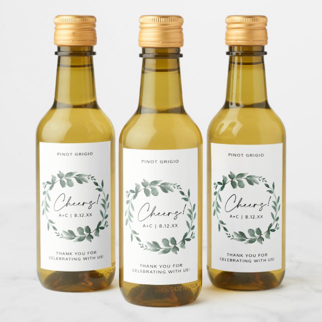 Bridal Shower Greenery Wreath Wedding Shower Wine Label (Bottles)