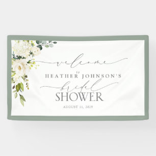 Bridal Shower Grey Green Watercolor Floral Welcome Banner