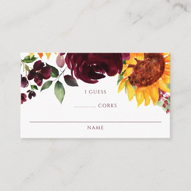 Bridal Shower Guessing Game Sunflowers Roses Enclosure Card (Front)
