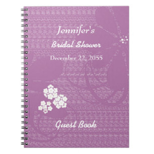 Bridal Shower Guest Book Purple, White Floral