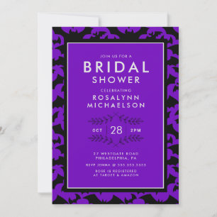 BRIDAL SHOWER Halloween Purple Bat Pattern Invitation