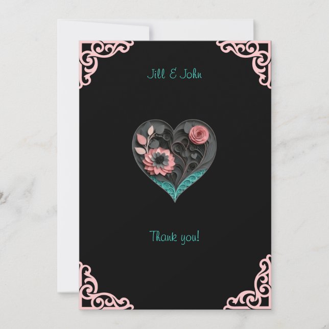 Bridal Shower Heart Thank You Note Card (Front)