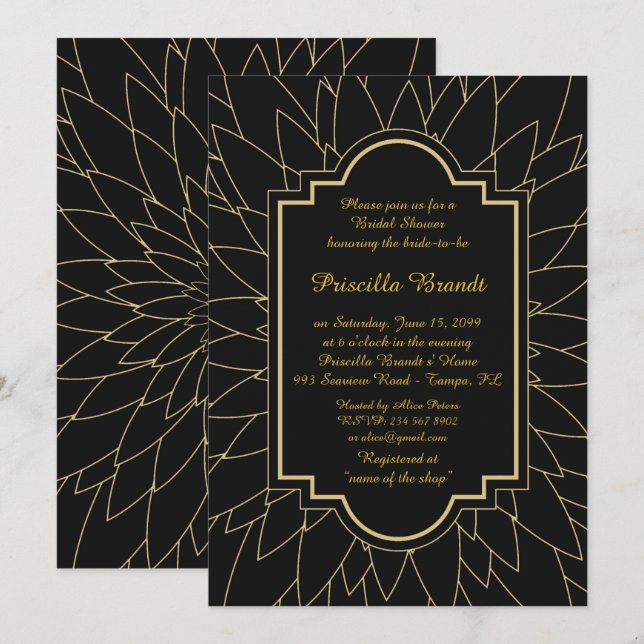 Bridal Shower Honouring, Monet's Dahlia style,blac Invitation (Front/Back)