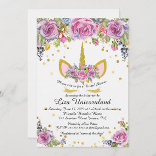 Bridal Shower Honouring, unicorn,white,flowers Invitation