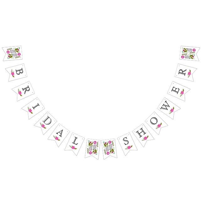 Bridal shower hot pink aqua flowers wedding floral bunting flags (All)