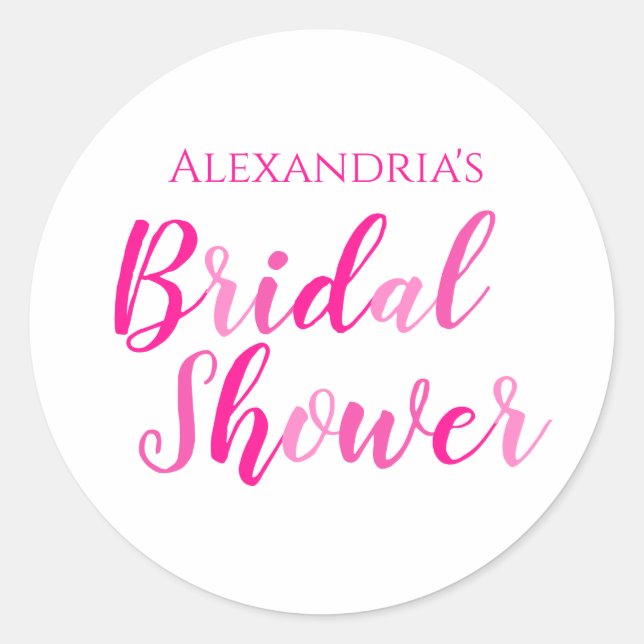 Bridal Shower Hot Pink Script Typography Party Classic Round Sticker (Front)