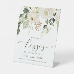 Bridal Shower How Many Kisses Game White Greenery Pedestal Sign