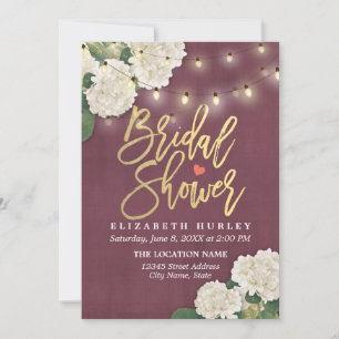 Bridal Shower Hydrangea Flowers Light Burgundy Red Invitation