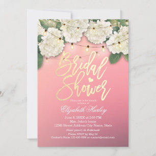 Bridal Shower Hydrangea Flowers String Lights Pink Invitation