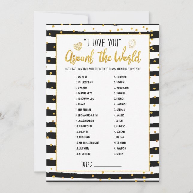 Bridal Shower I Love You Around the World Game Invitation (Front)
