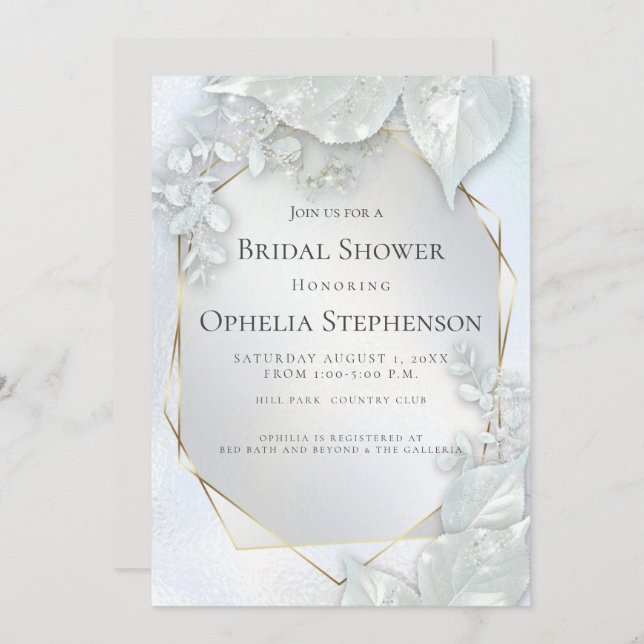 BRIDAL SHOWER | Icy Blue Pearl Shimmer Invitation (Front/Back)