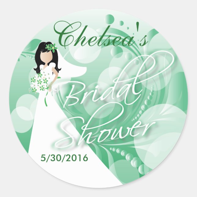 Bridal Shower in a Green and White Classic Round Sticker (Front)