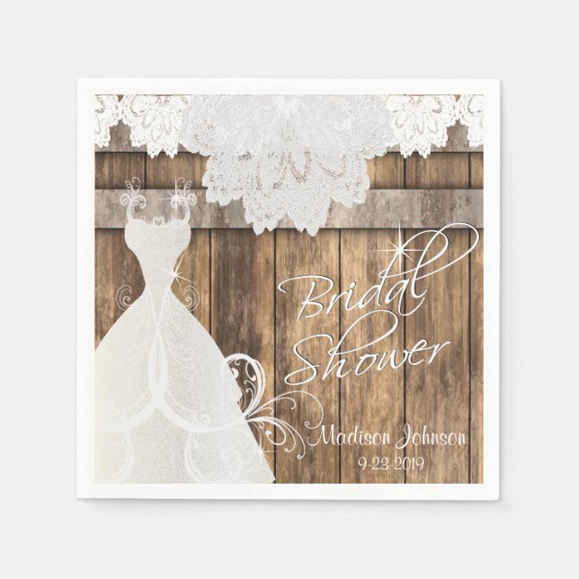 Bridal Shower in a Rustic Barn Wood Design Napkin (Front)