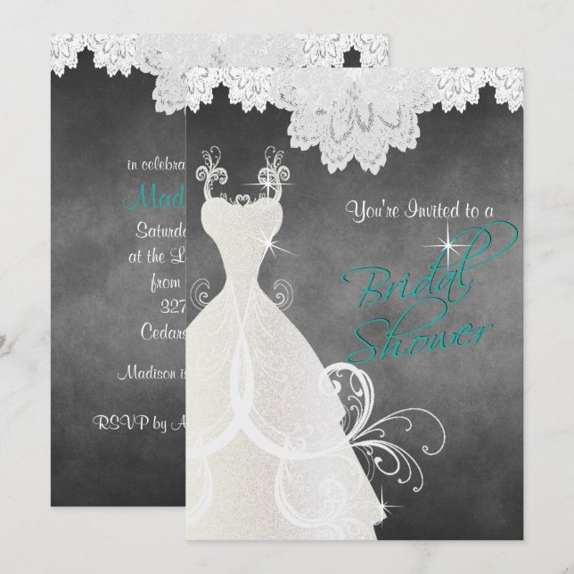 Bridal Shower in Chalkboard and Lace Invitation (Front/Back)