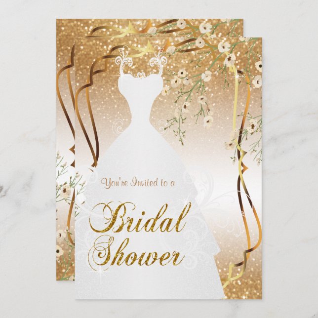 Bridal Shower in Gold Glitter Invitation (Front/Back)