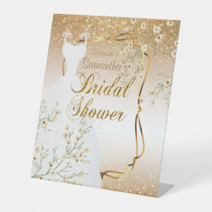 Bridal Shower in Gold Glitter  Pedestal Sign