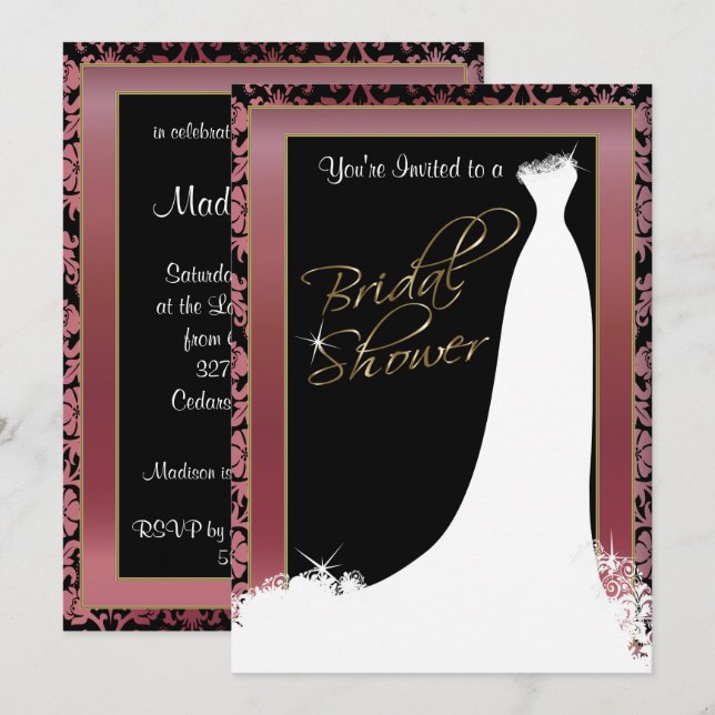 Bridal Shower in Metallic Gold & Rose Invitation (Front/Back)