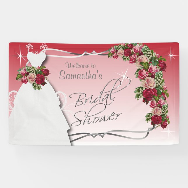 Bridal Shower in Red and Pink Roses Banner (Horizontal)