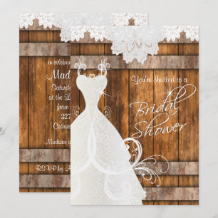 Bridal Shower in Rustic Barn Wood and Lace Invitation