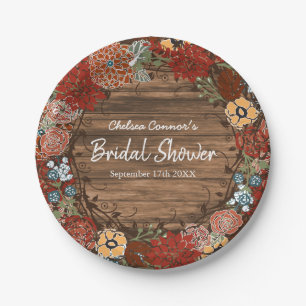 Bridal Shower in Rustic Floral Wreath Paper Plate