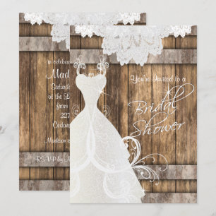 Bridal  👰 Shower in Rustic Wood and Lace  💕 Invitation