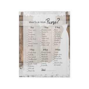 Bridal Shower in Rustic Wood and White Lace Game Notepad