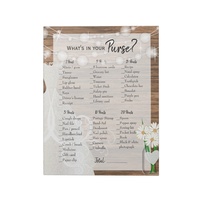 Bridal Shower in Rustic Wood String Lights Game 1 Notepad (Rotated)