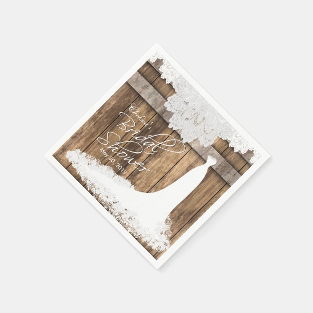 Bridal Shower in Rustic Wood & White Lace Napkin (Corner)