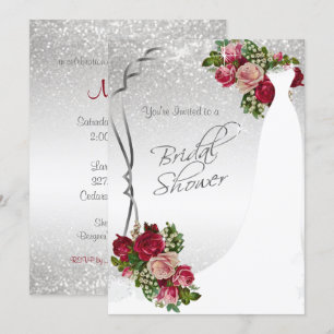 Bridal Shower in White and Silver Glitter Invitation