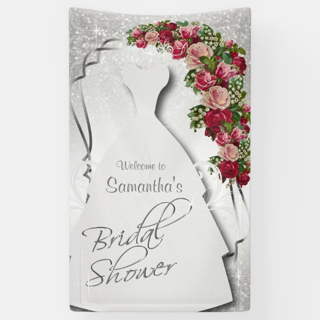 Bridal Shower in White Glitter Banner (Vertical)