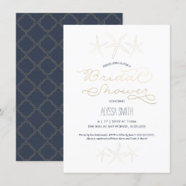 Bridal Shower Invitation - Beach, Starfish, Gold