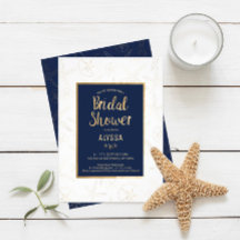 Bridal Shower Invitation, Beachy, Gold Starfish