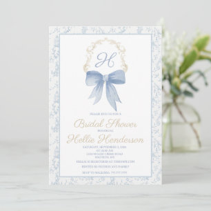 Bridal Shower Invitation Blue Damask and Gold