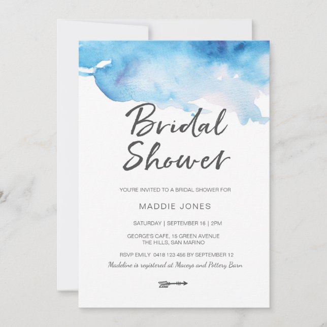 Bridal Shower Invitation | Blue watercolour (Front)
