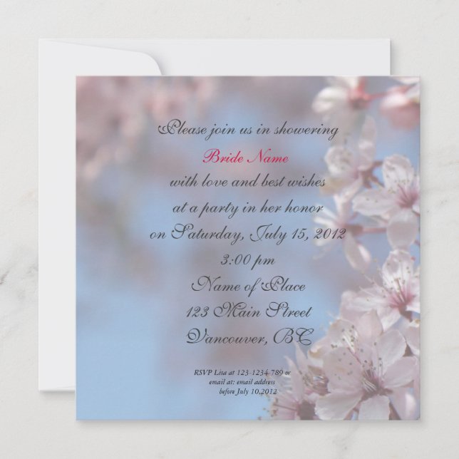 bridal shower invitation, cherry blossoming tree invitation (Front)