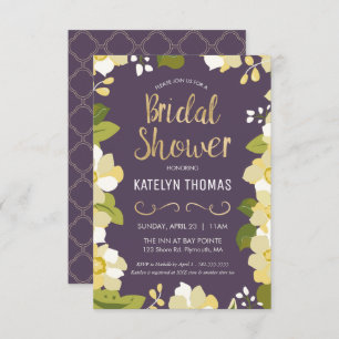 Bridal Shower Invitation, Customize Floral w/ Gold Invitation